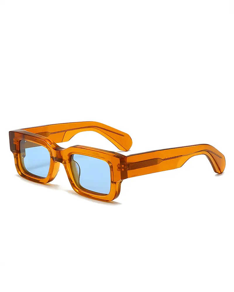 Lentes de sol Windsor con montura rectangular de TR90 color naranja y cristales azules polarizados.